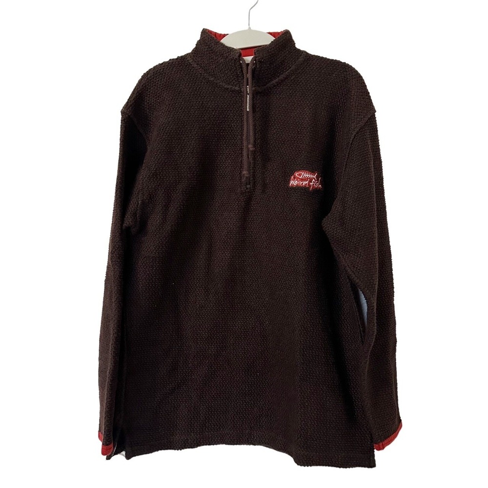 Weird Fish Sweater Mens S Brown Quarter Zip Pullover Textured Gorpcore Outdoor